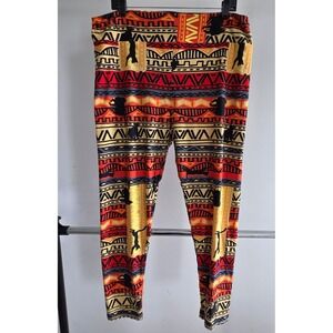 LuLaRoe TC2 Leggings Women Orange Red Tribal Geometric Black Cat Print Soft